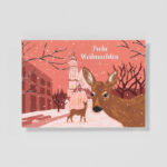 Weihnachtspostkarte Rehe vor der Thomaskirche