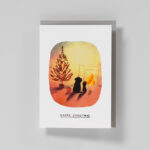 Weihnachtskarte Hund und Katze vorm Kamin